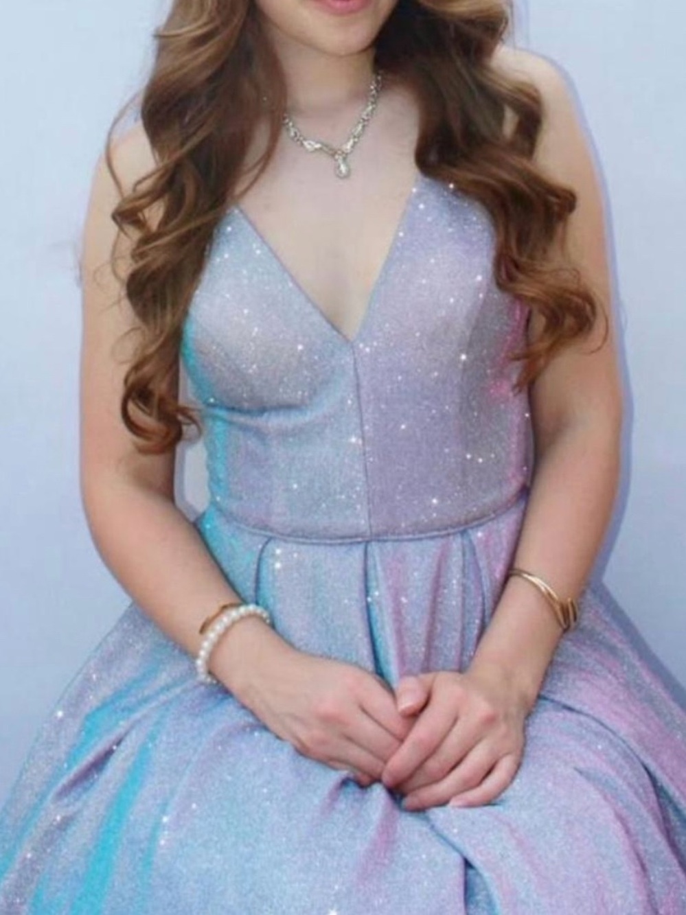 Blondie Nites Iridescent Lavender-Blue Sparkle Prom Gown